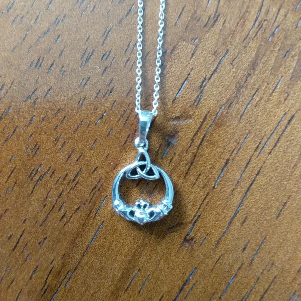 Irish Claddagh Necklace w/ Celtic Knot
